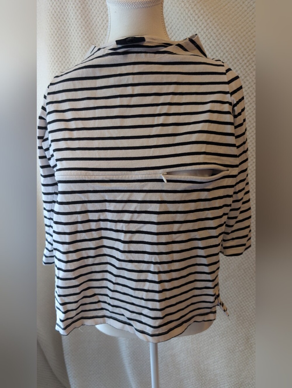 Nursing Queen Black and White Striped Nursing 3/4 Tee